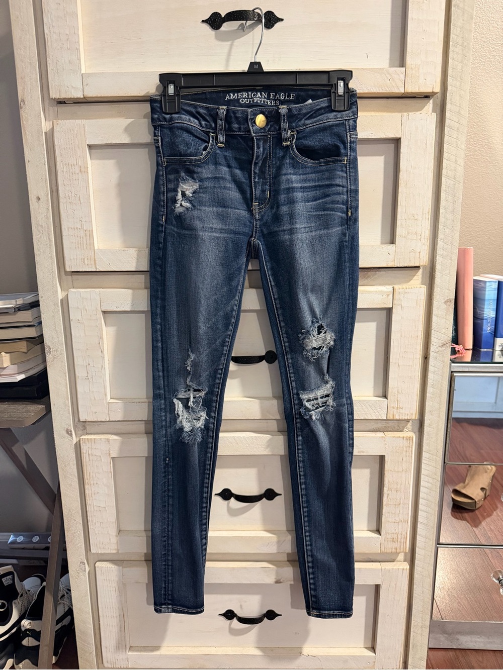 American Eagle Outfitters Dark Blue Distressed Skinny Jeans